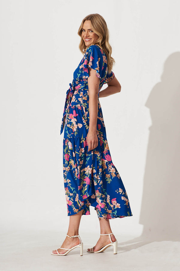 Dockside Maxi Dress In Cobalt With Multi Floral – St Frock