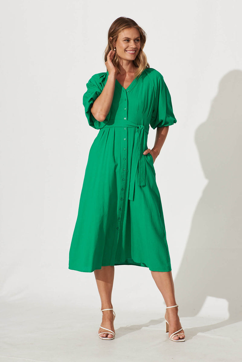 Diane Midi Dress In Green Cotton Blend – St Frock