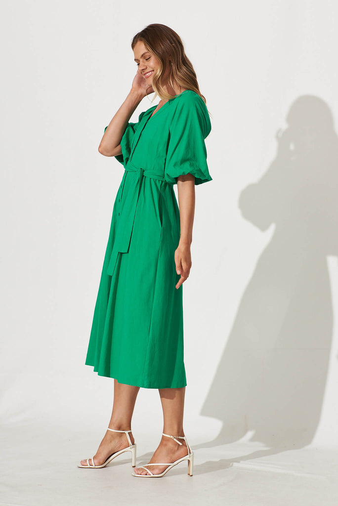 Diane Midi Dress In Green Cotton Blend - side