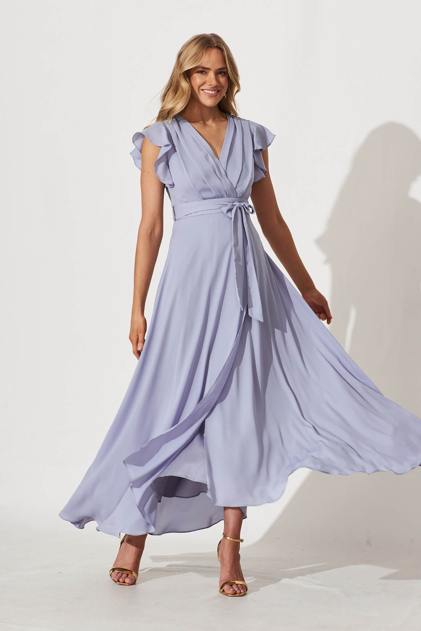 Dusty blue wrap dress best sale