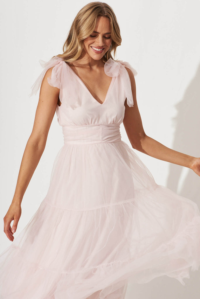 Aubrey Midi Dress In Blush Tulle - front