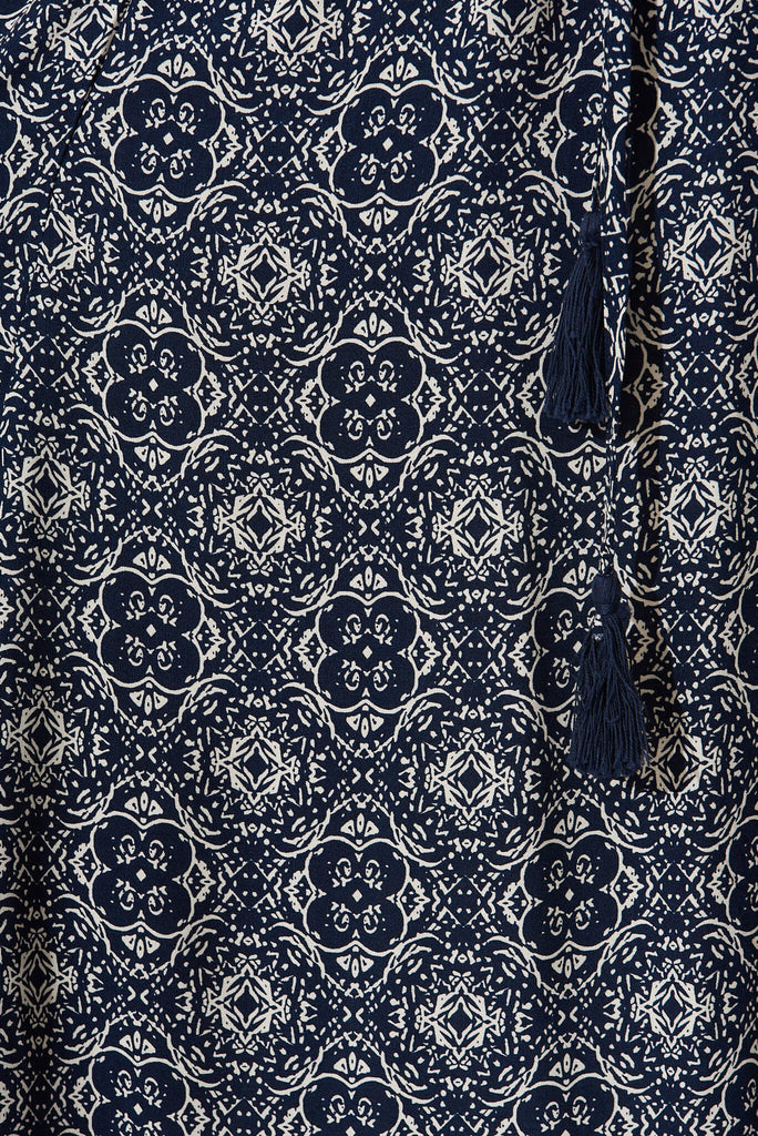Lumi Maxi Dress In Navy Tile Print - fabric