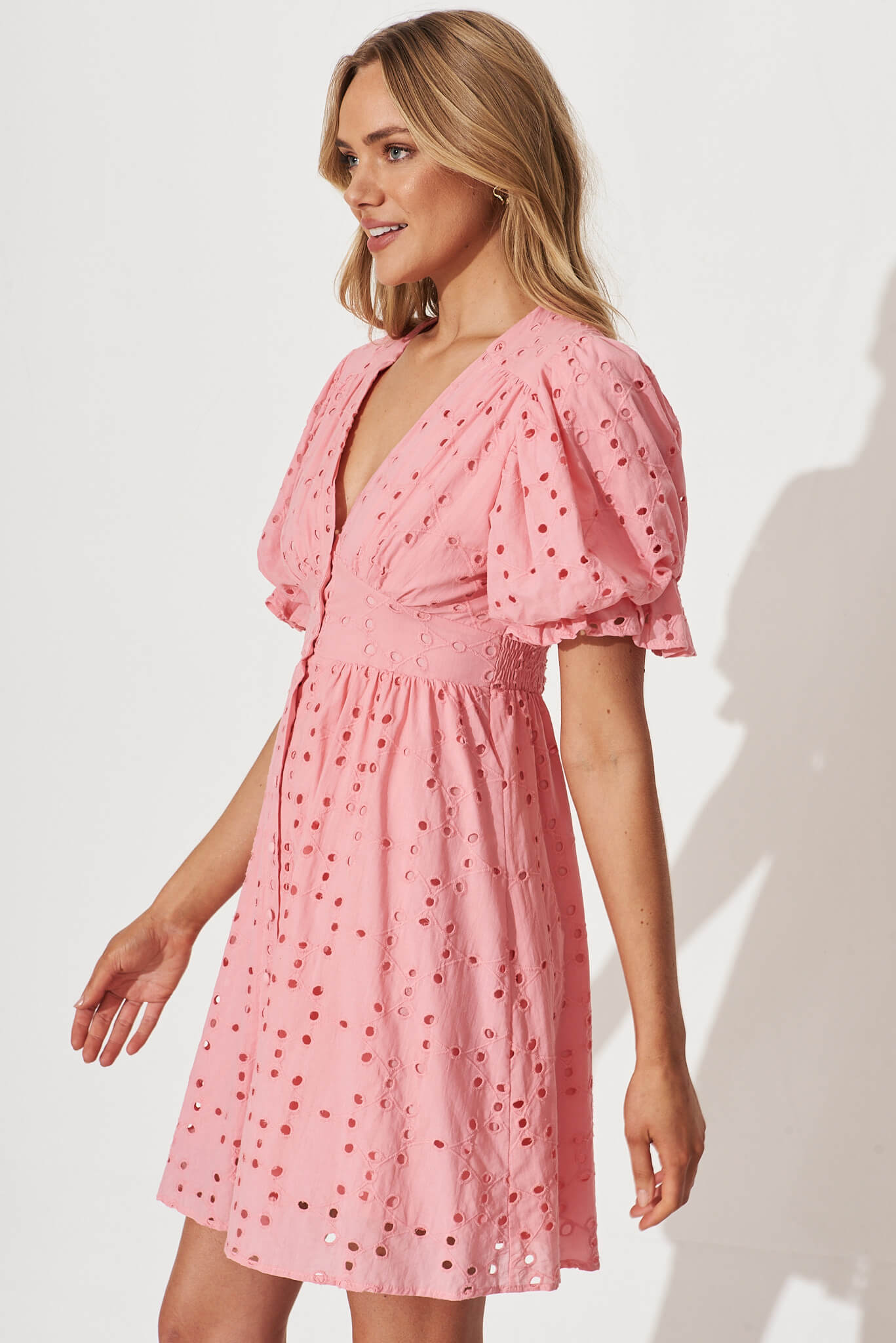 Pink broderie outlet dress