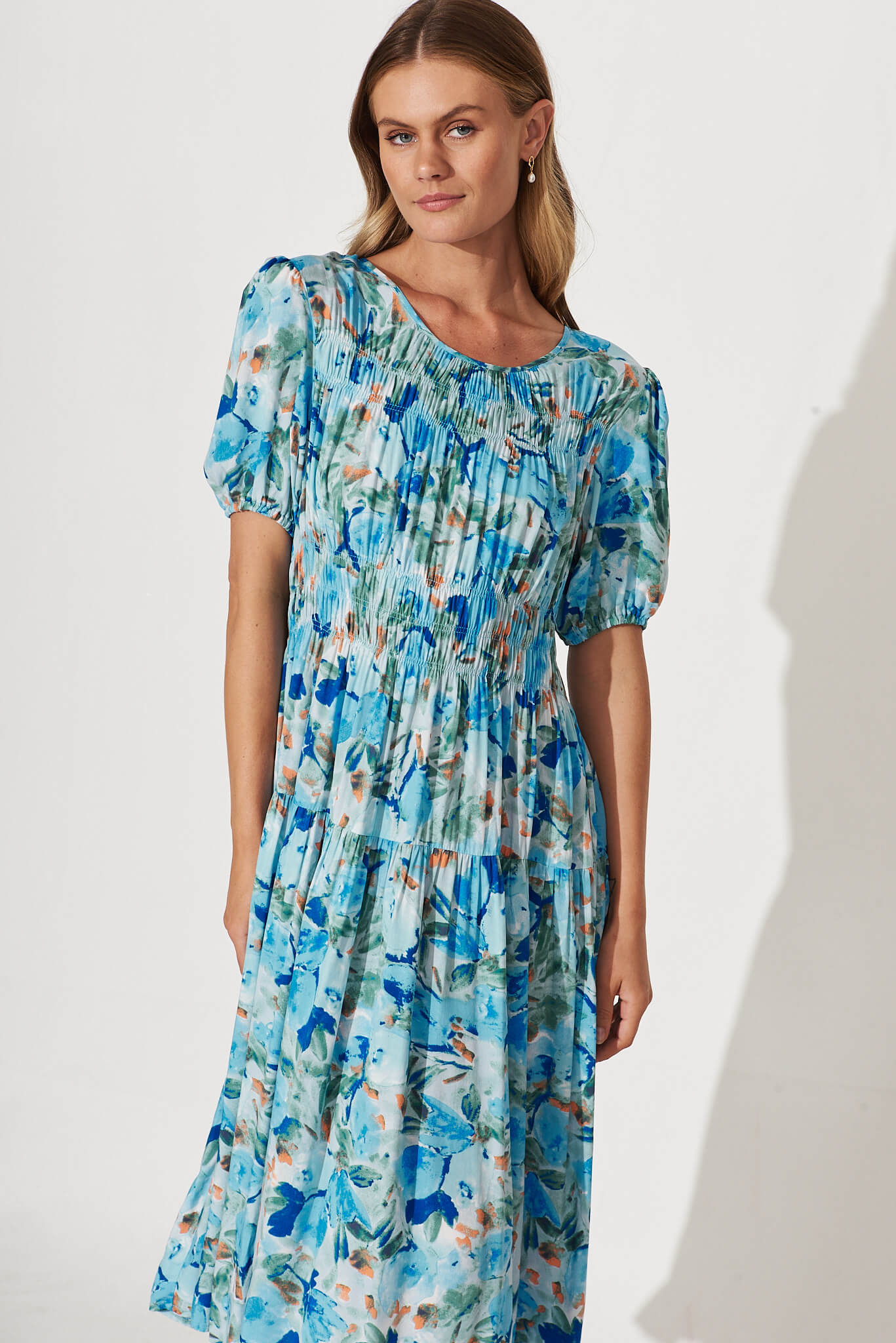 Paulini Midi Dress In Blue Floral – St Frock