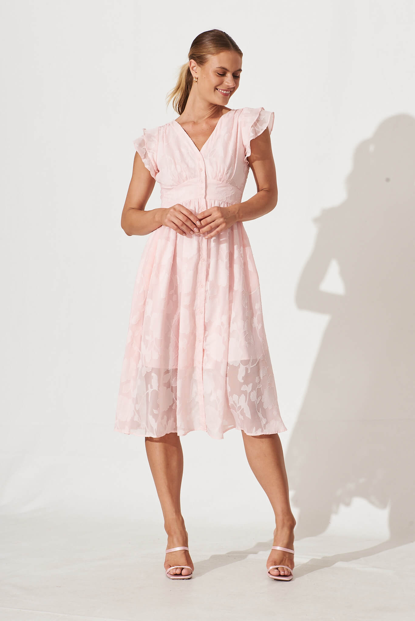 Pink chiffon midi outlet dress