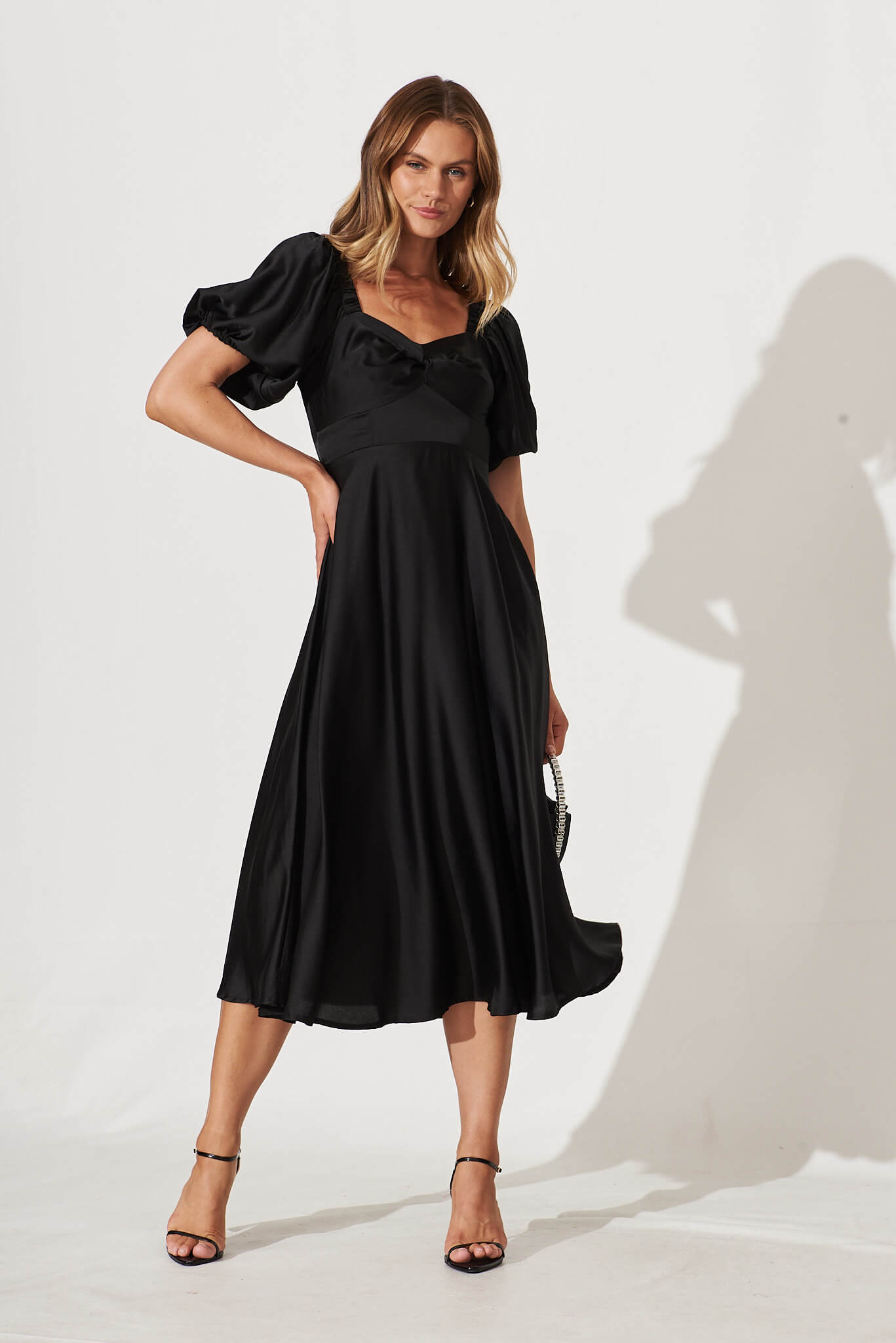 Black satin midi dress best sale