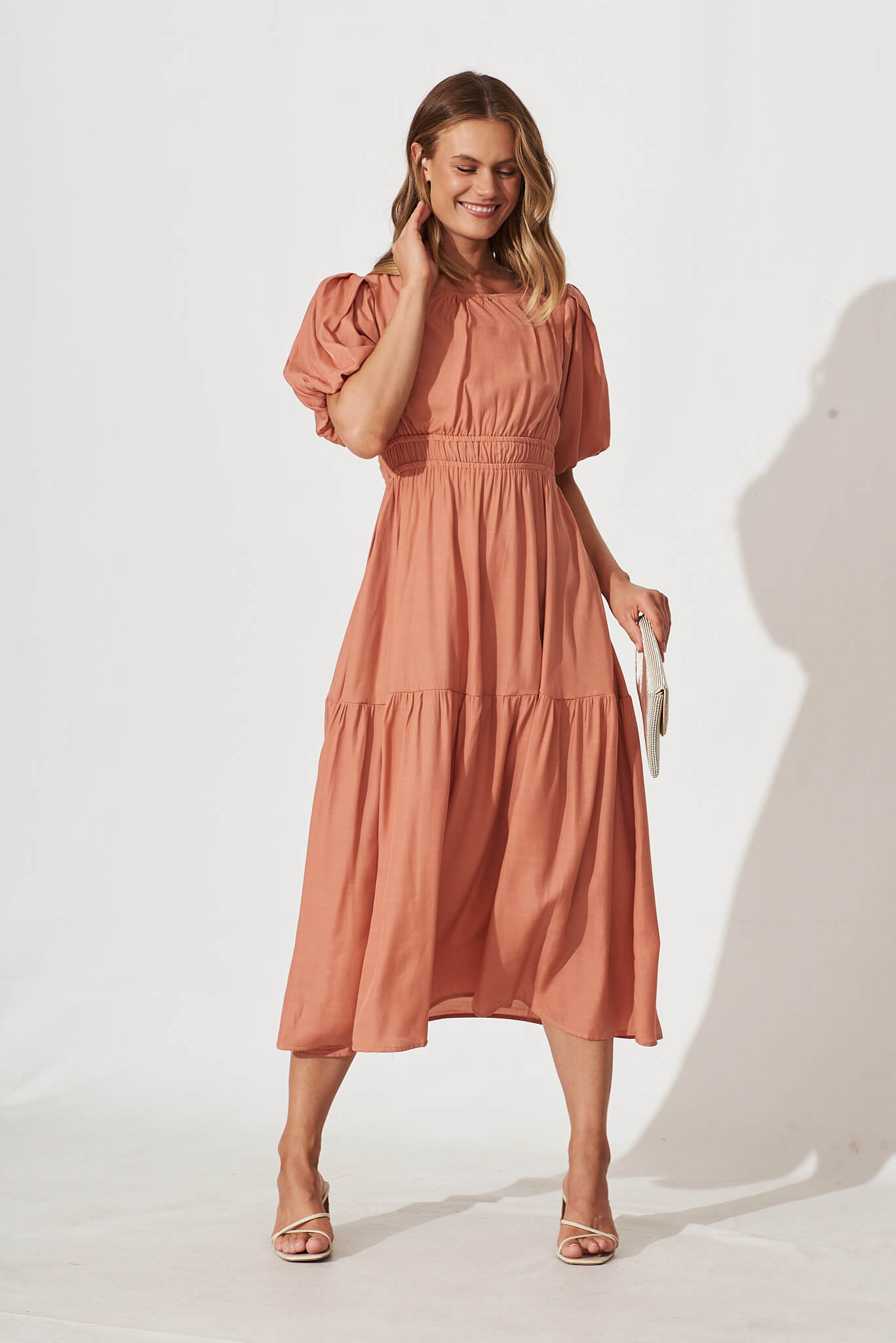 Stargazer Midi Dress In Peach - full length