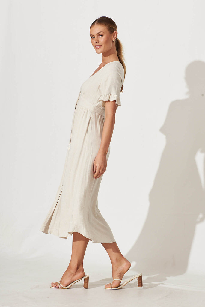 Aire Midi Dress In Oatmeal Linen - side