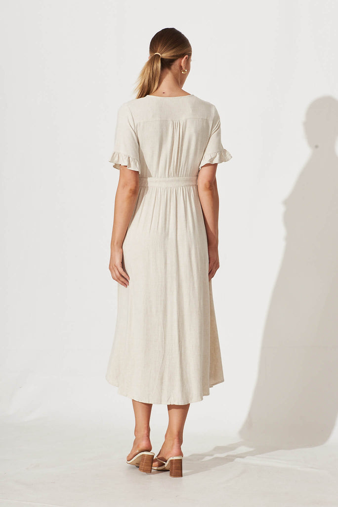 Aire Midi Dress In Oatmeal Linen - back