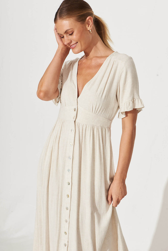 Aire Midi Dress In Oatmeal Linen - front