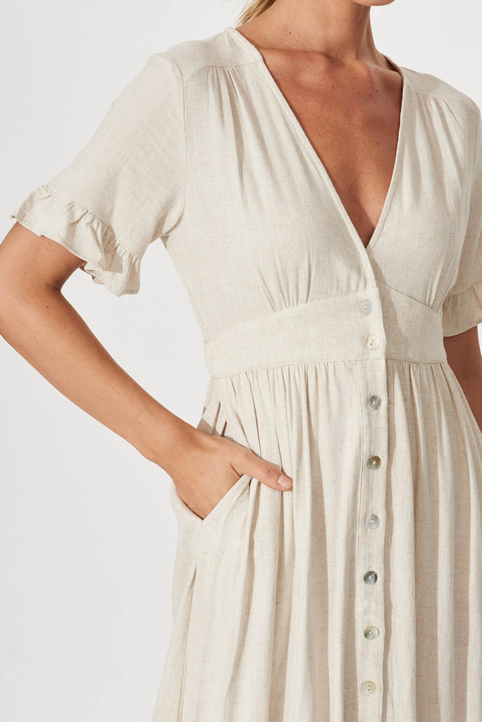 Aire Midi Dress In Oatmeal Linen - detail