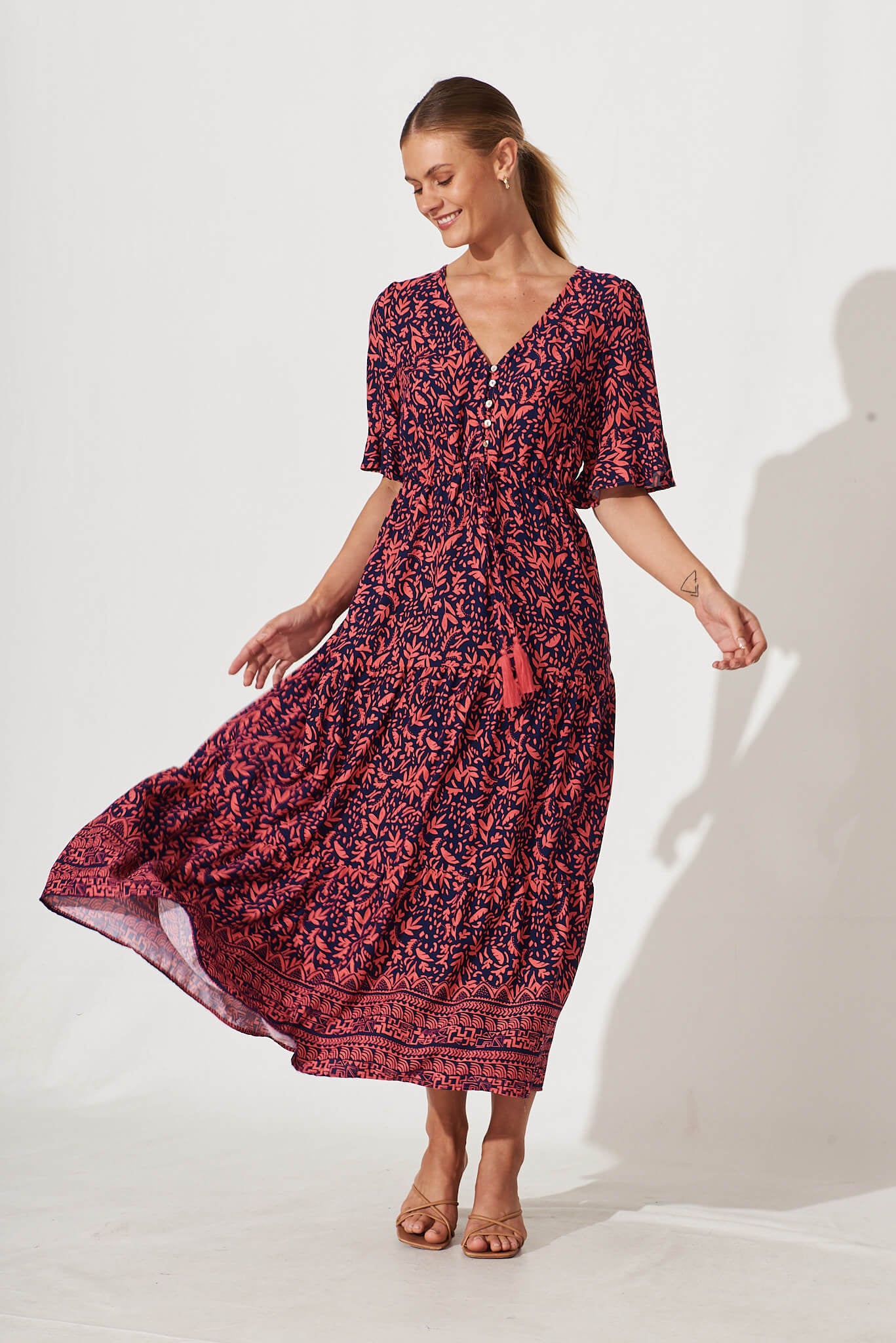 Navy and 2025 coral maxi dress