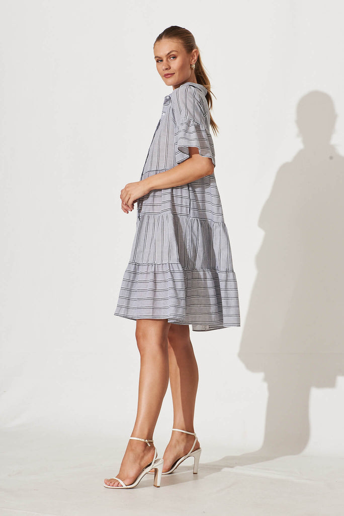 Glorianna Smock Dress In Black With White Stripe Cotton - side