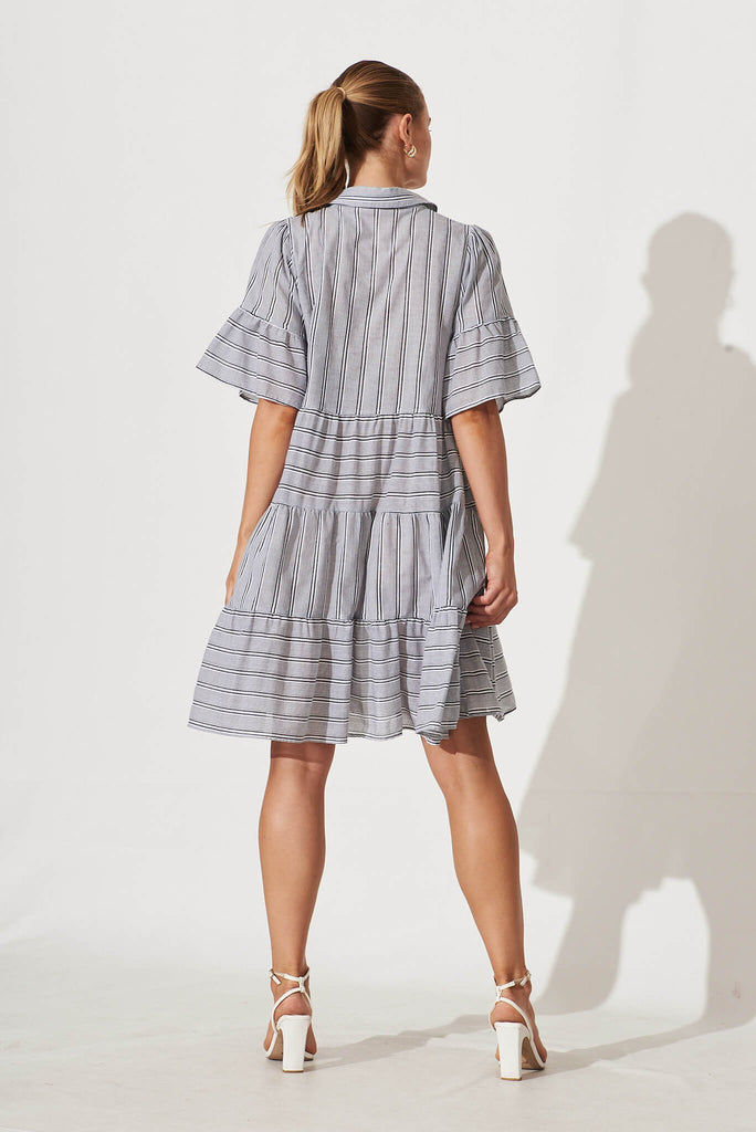 Glorianna Smock Dress In Black With White Stripe Cotton - back