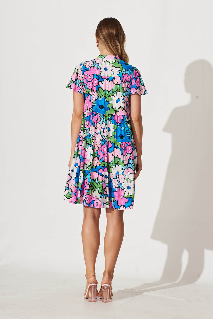 Saldana Smock Dress In Bright Multi Floral - back