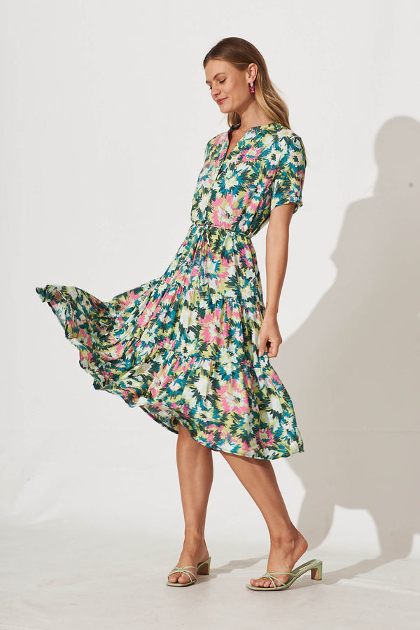 Sunbury Midi Dress In Green Multi Floral – St Frock