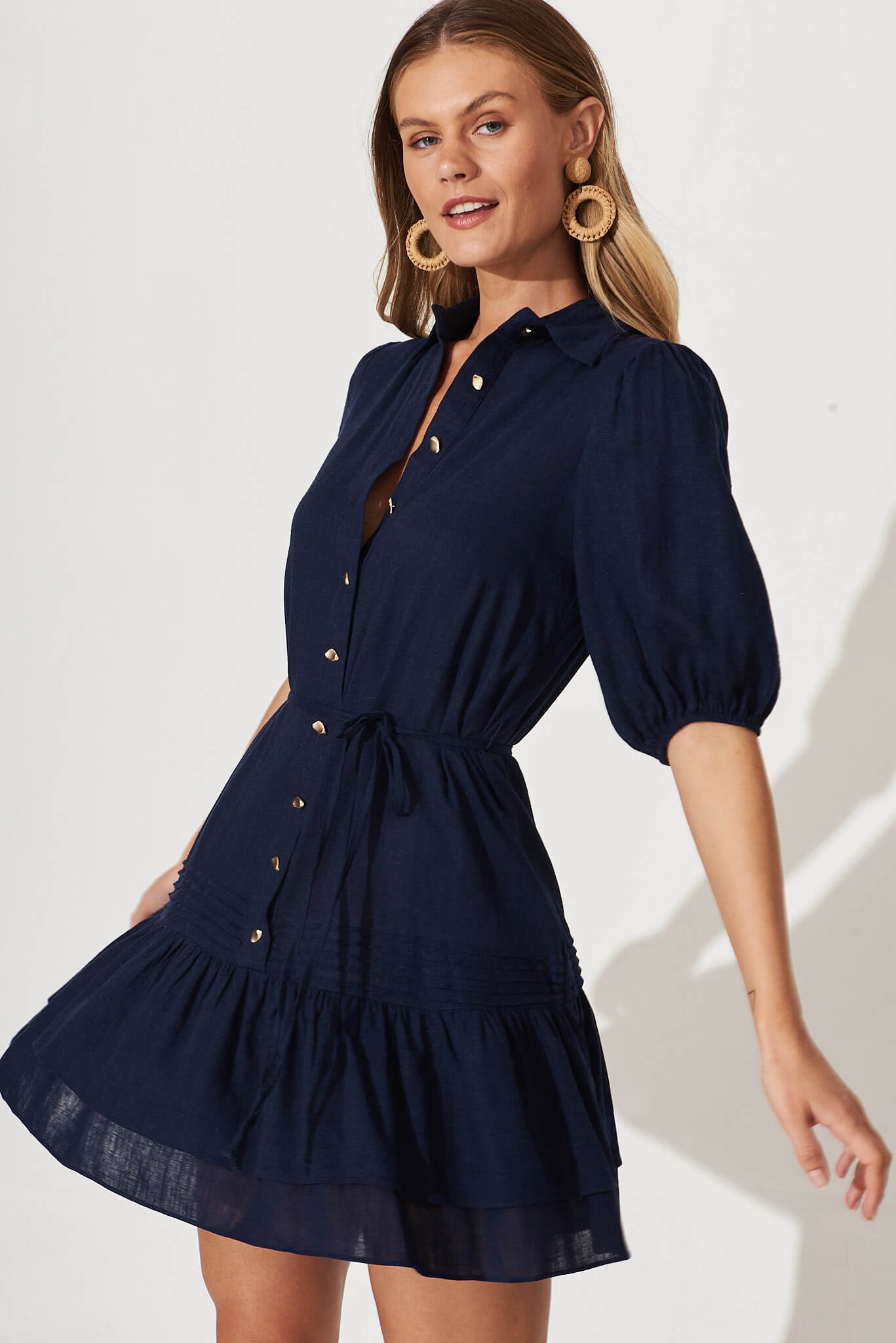 Irresistible Shirt Dress In Navy Linen Cotton Blend – St Frock