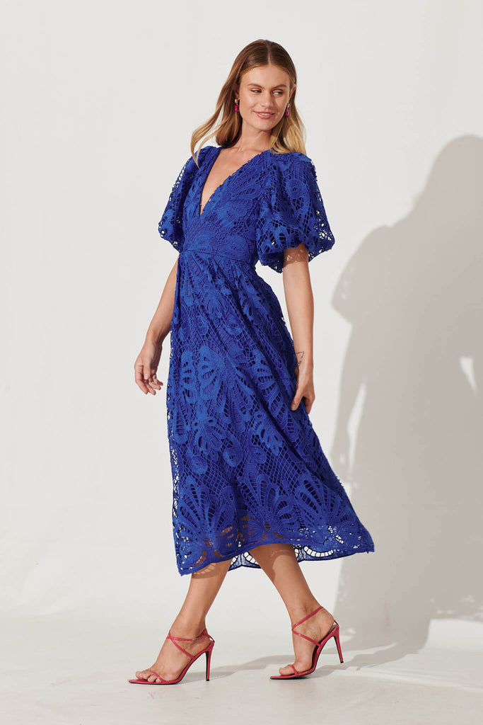 Millie Lace Maxi Dress In Cobalt Blue - side