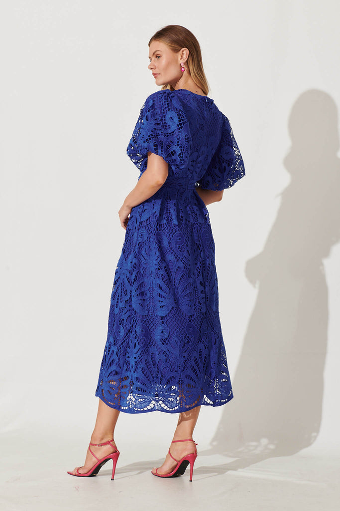 Millie Lace Maxi Dress In Cobalt Blue - back