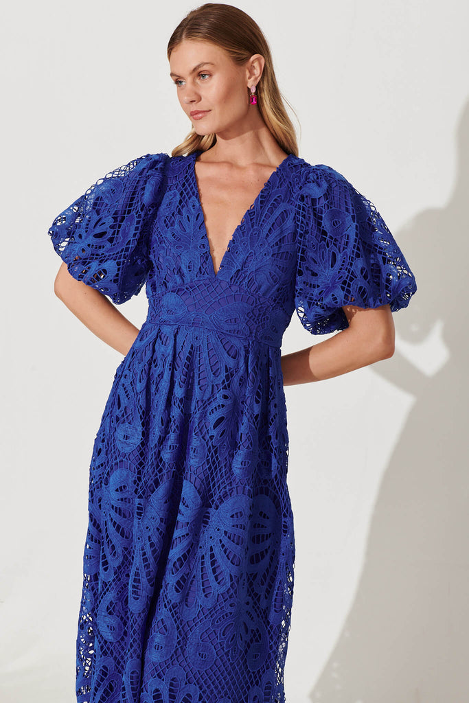 Millie Lace Maxi Dress In Cobalt Blue - front