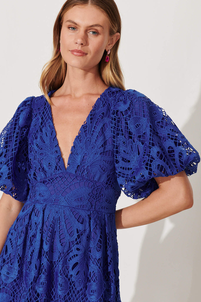 Millie Lace Maxi Dress In Cobalt Blue - detail