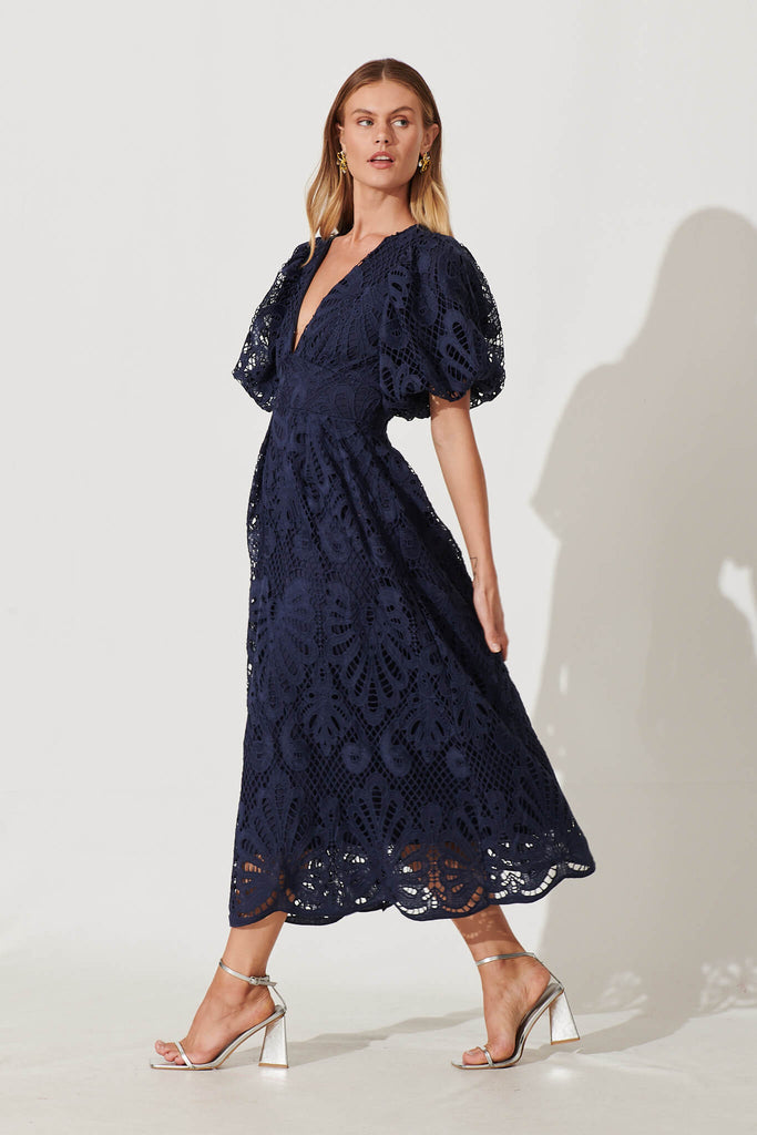 Millie Lace Maxi Dress In Navy - side