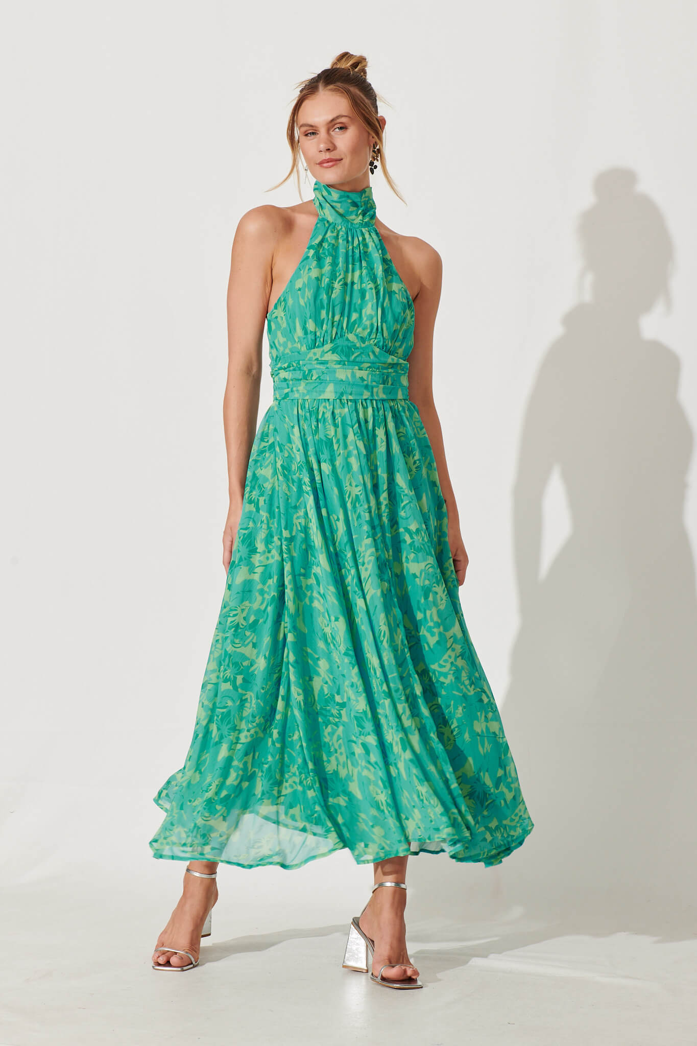 Heartbreaker Halter Neck Maxi Dress In Green Floral Chiffon – St Frock