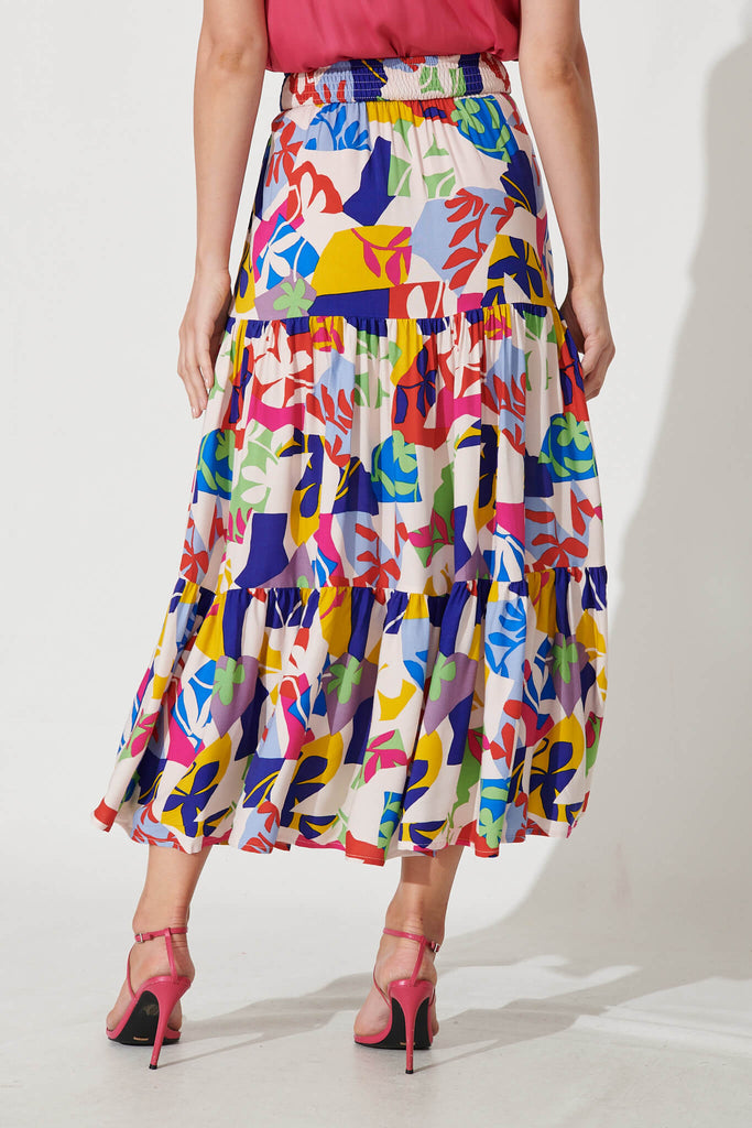 Wanderlust Maxi Skirt In Bright Multi Leaf Print - back