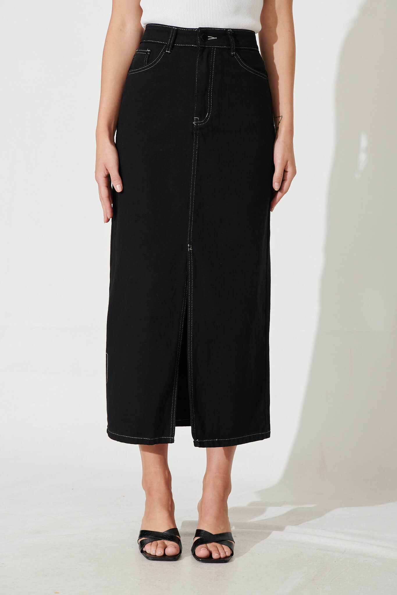 Lattice Maxi Denim Skirt In Black – St Frock