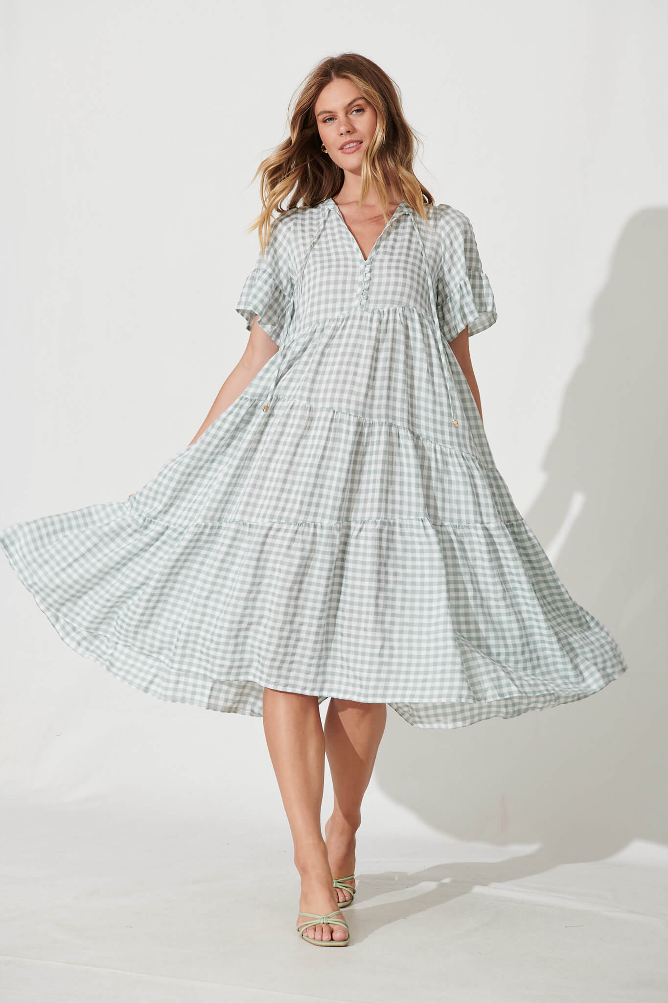 Maternity Embroidered Flower Gingham Midi Dress