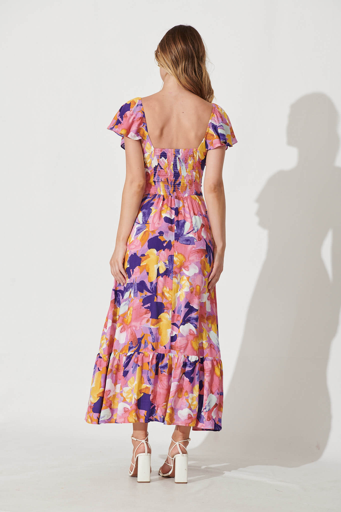 Lilith Midi Dress In Pink And Purple Print – St Frock