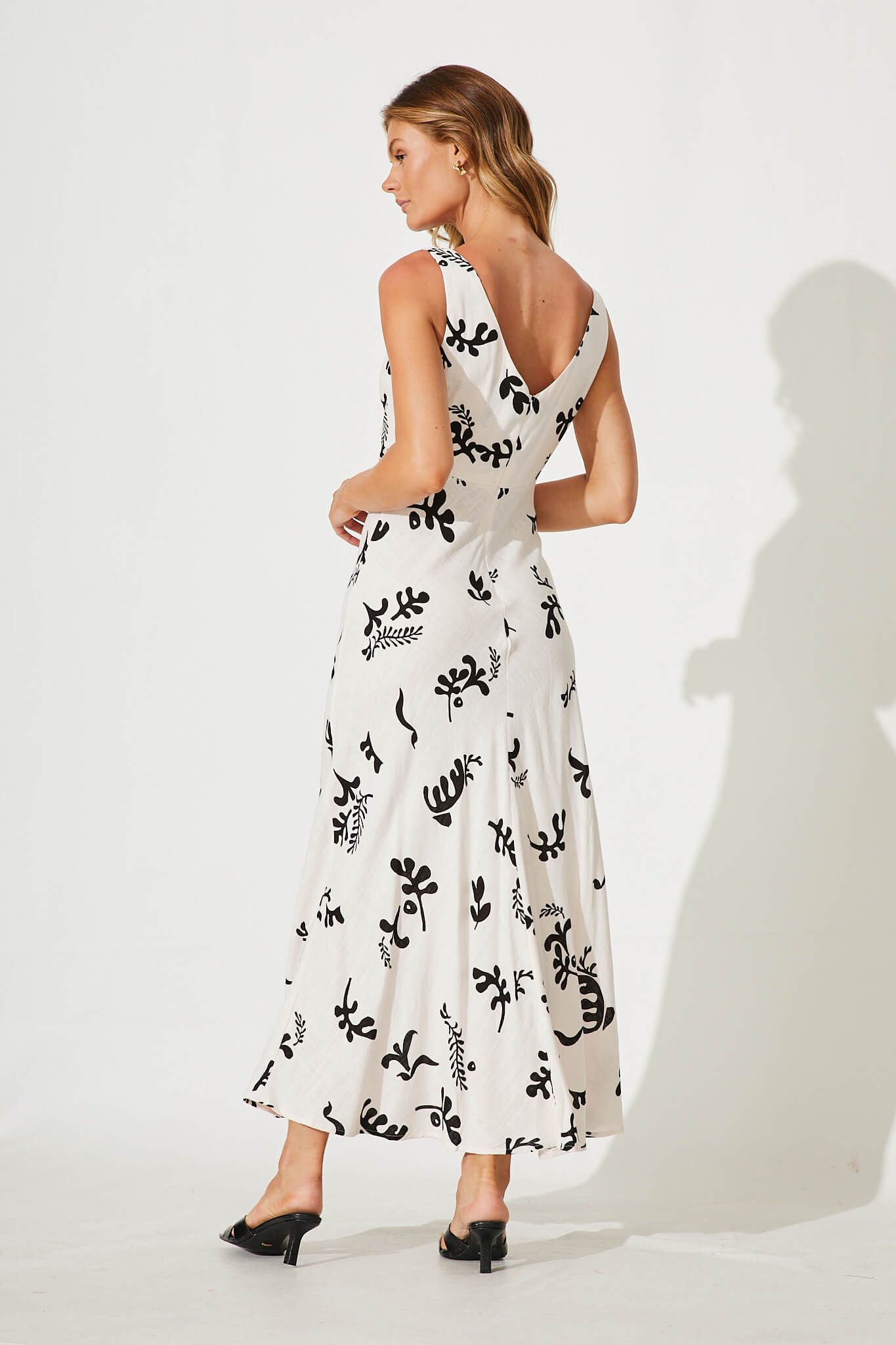 Pheobe Maxi Dress In Pale Pink With Black Print Linen Blend St Frock