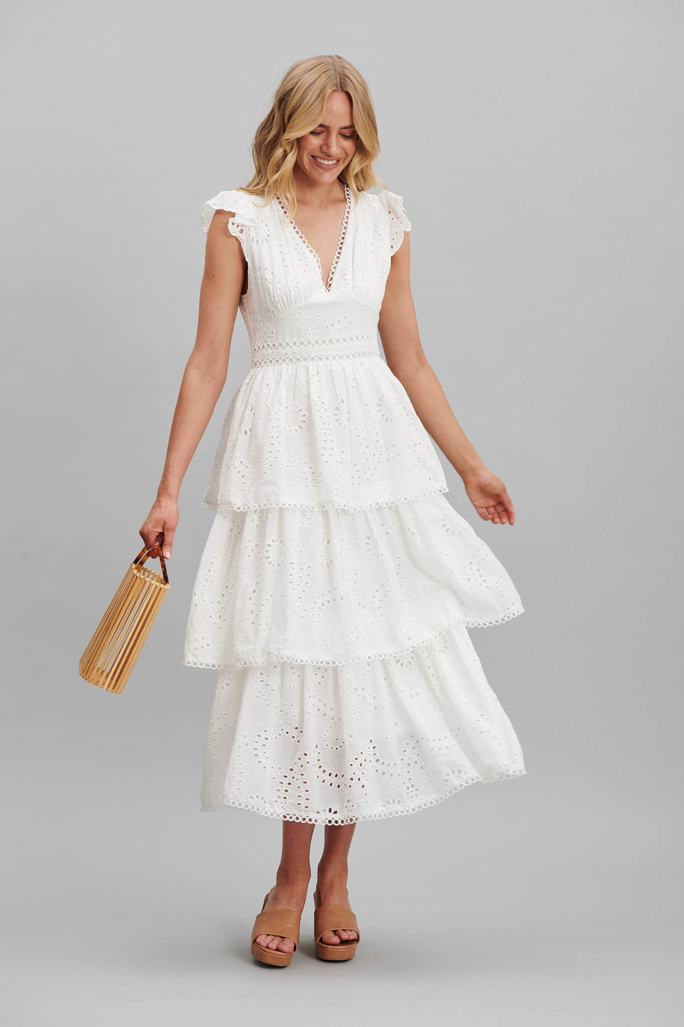 Wonderland Maxi Dress In White Cotton Broderie St Frock