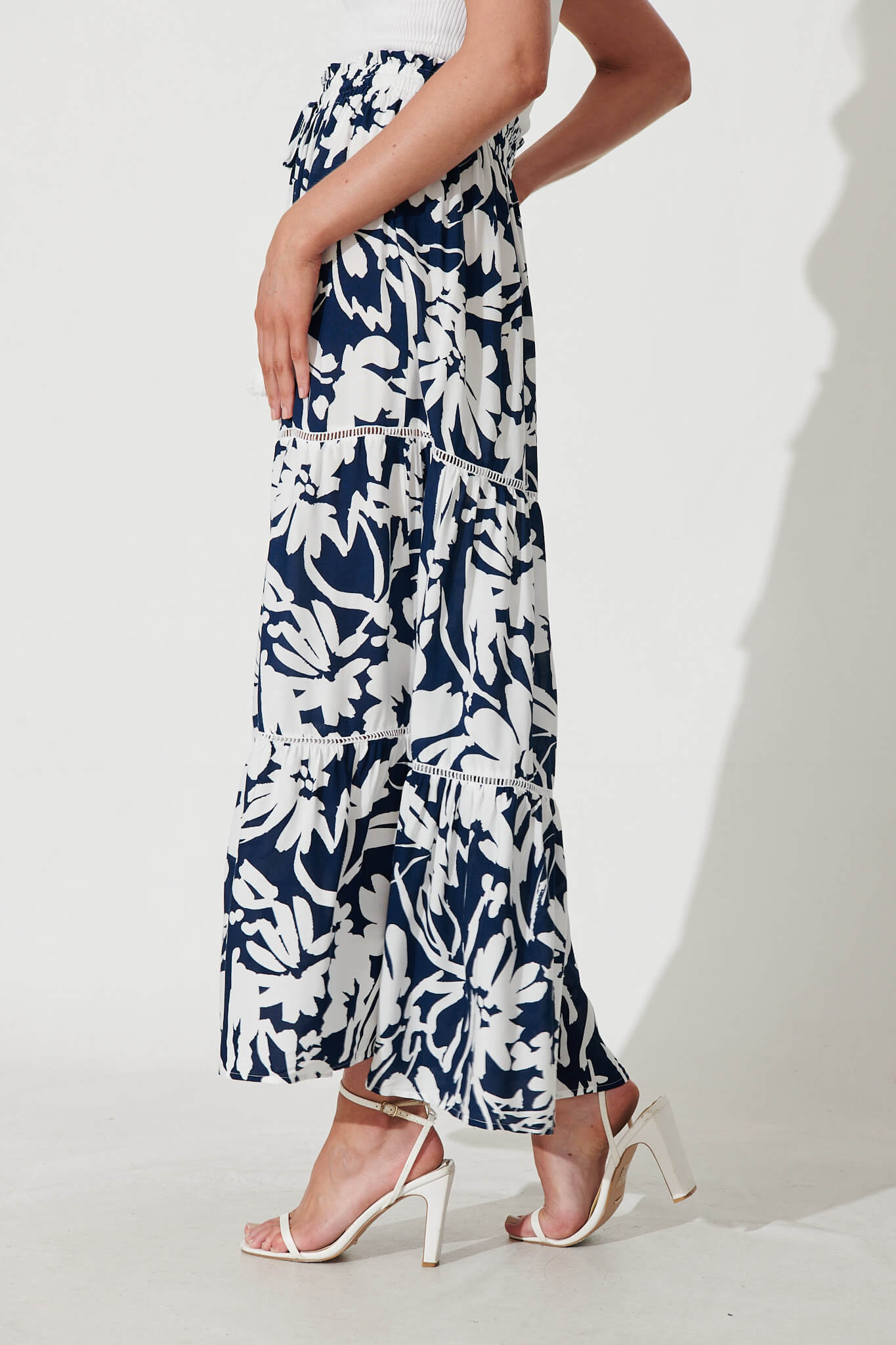 Navy blue and white maxi skirt best sale