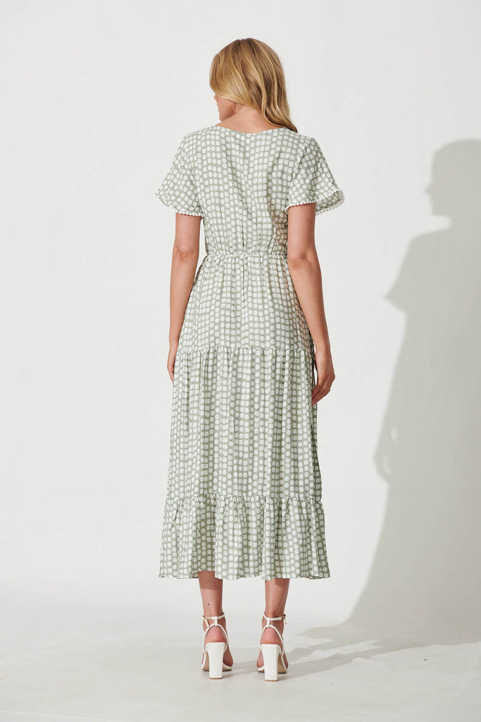 Yara Maxi Dress In Green With White Polka Dot - back