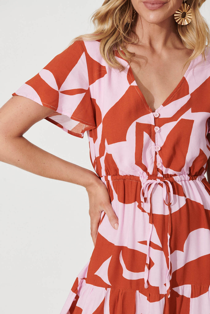 Solar Dress In Rust And Pink Geometric Print - detail
