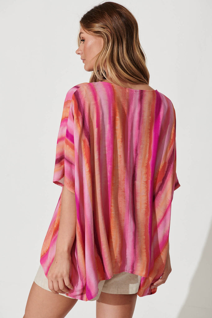 Sonica Top In Pink With Orange Stripe - back