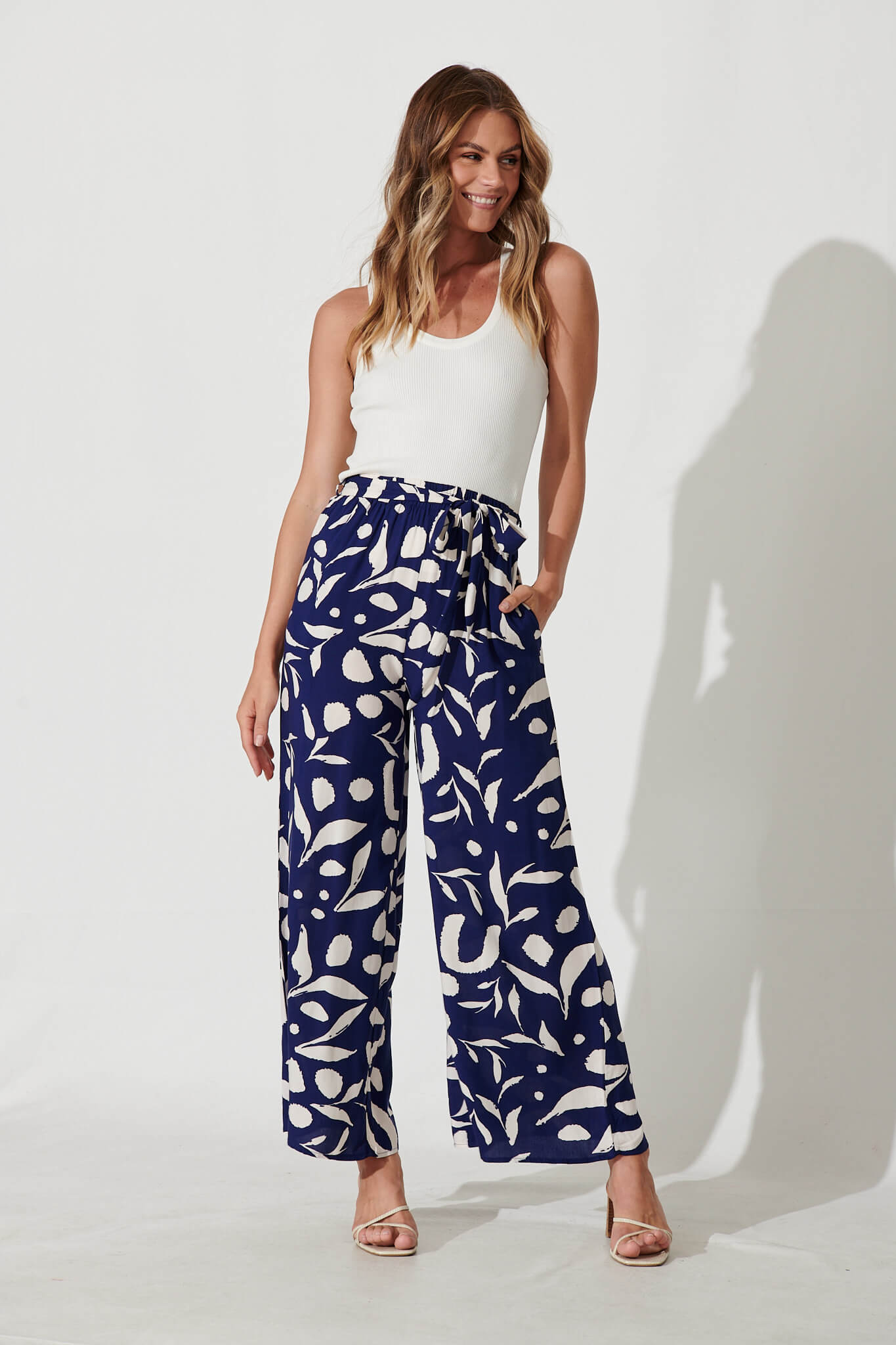 Melina Pant In Navy With Cream Print – St Frock