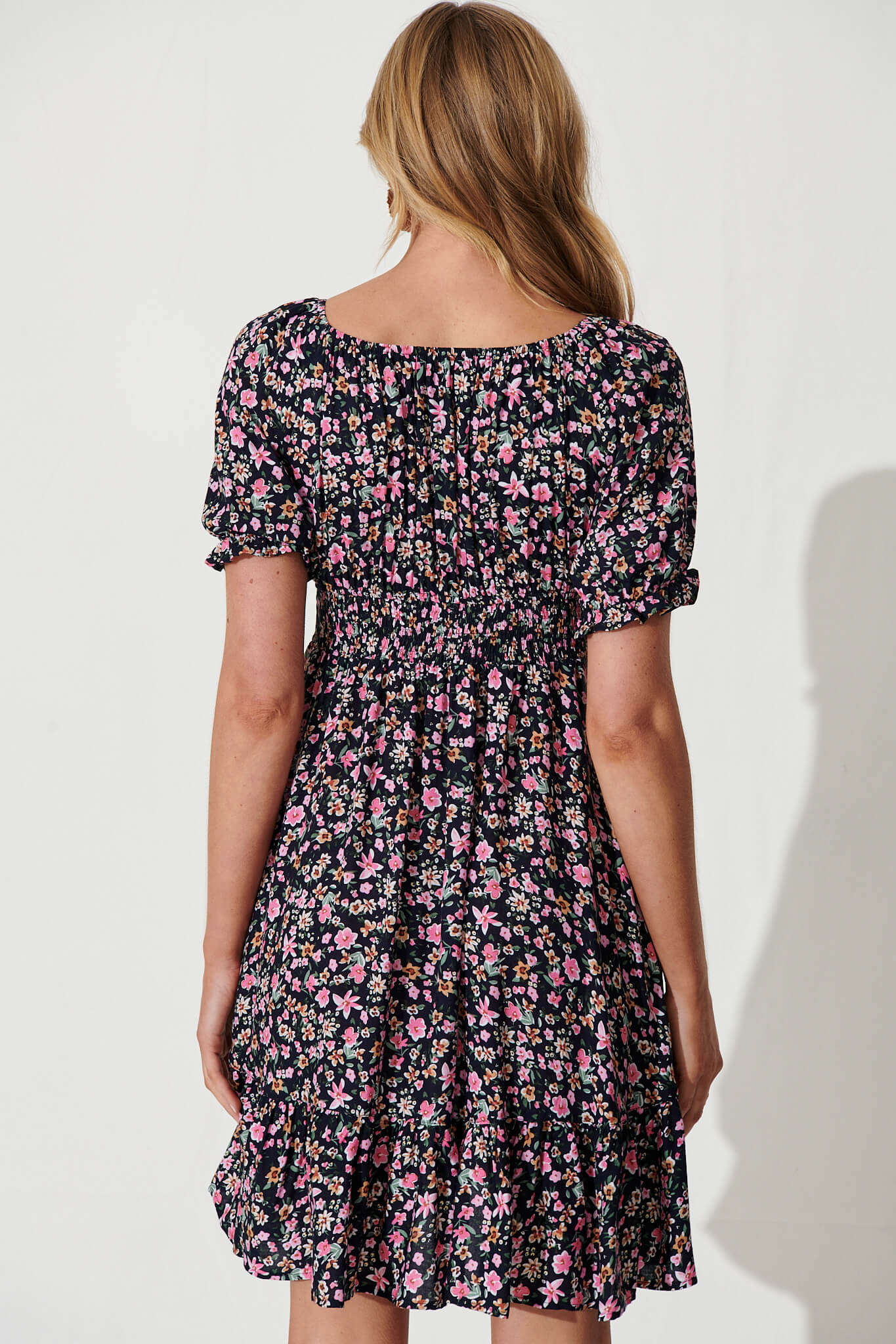 Wellington Dress In Navy With Pink Ditsy Floral – St Frock