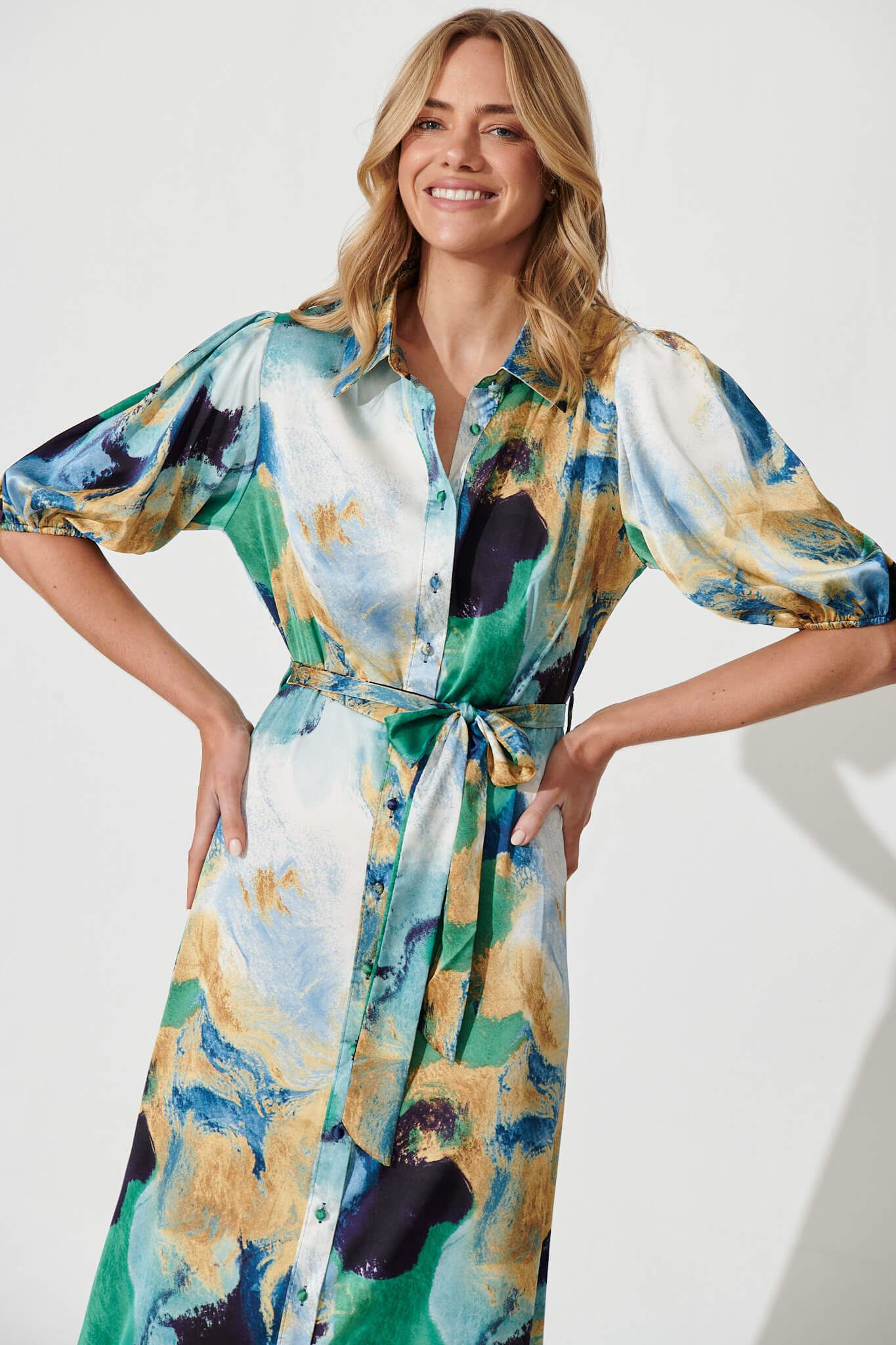 Buy HERE&NOW Navy Blue & White Geometric Printed Maxi Shirt Dress - Ethnic  Dresses for Women 7119168 | Myntra