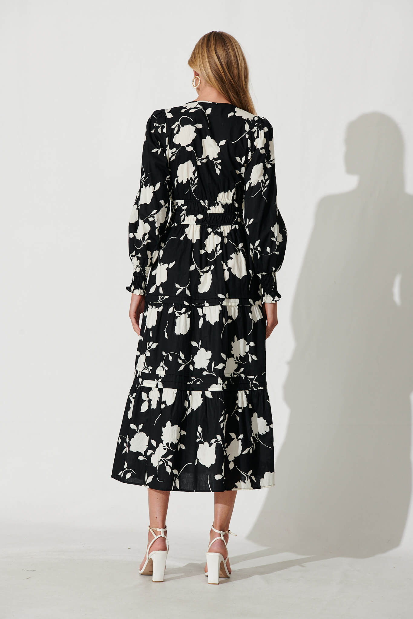 Delphine Midi Dress In Black With Cream Floral Cotton – St Frock