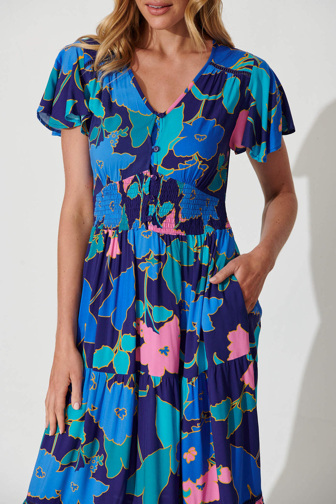 Sheila Maxi Dress In Blue Flower Print - detail
