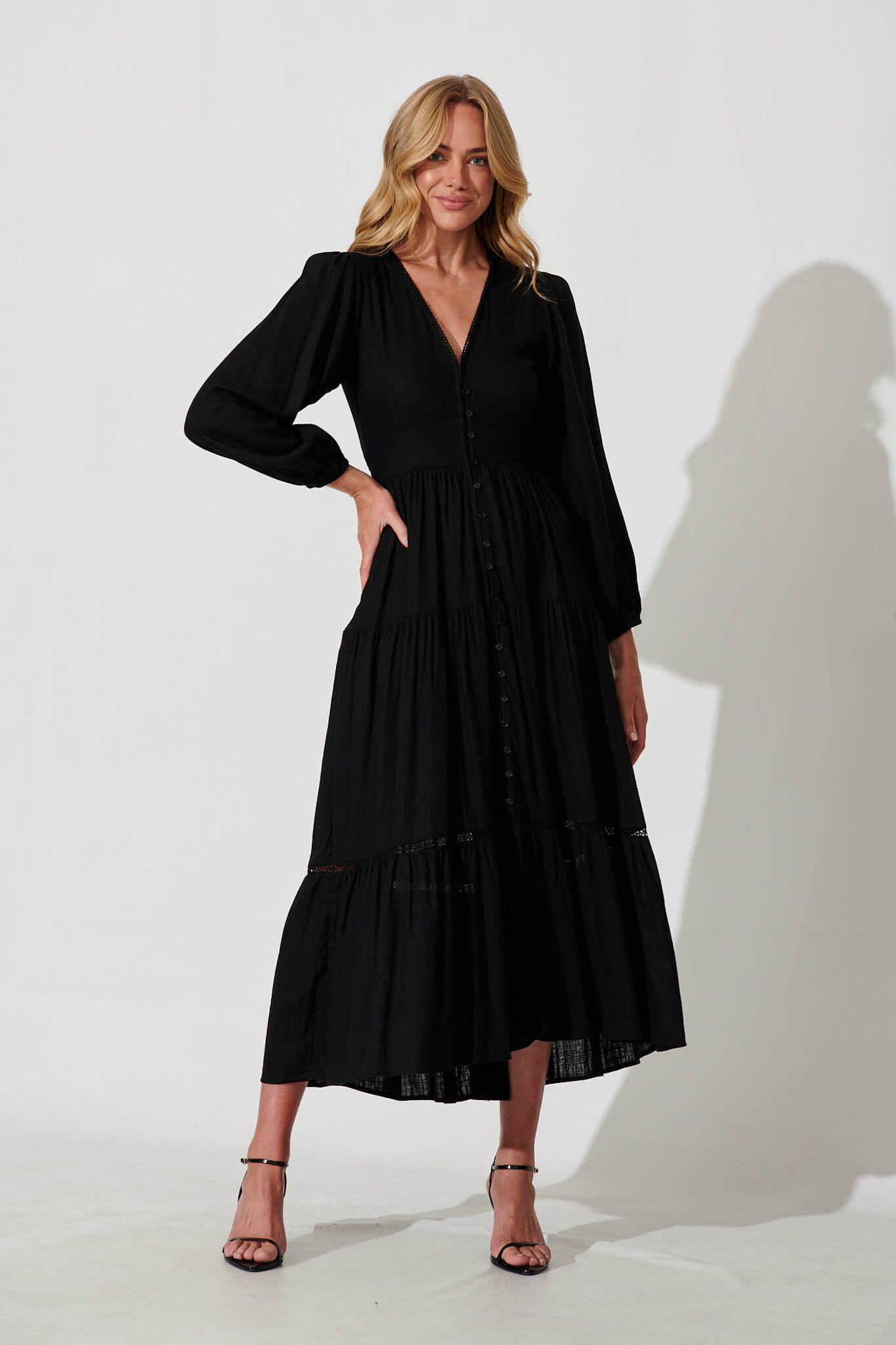 Galaxy Maxi Dress In Black Linen Blend – St Frock