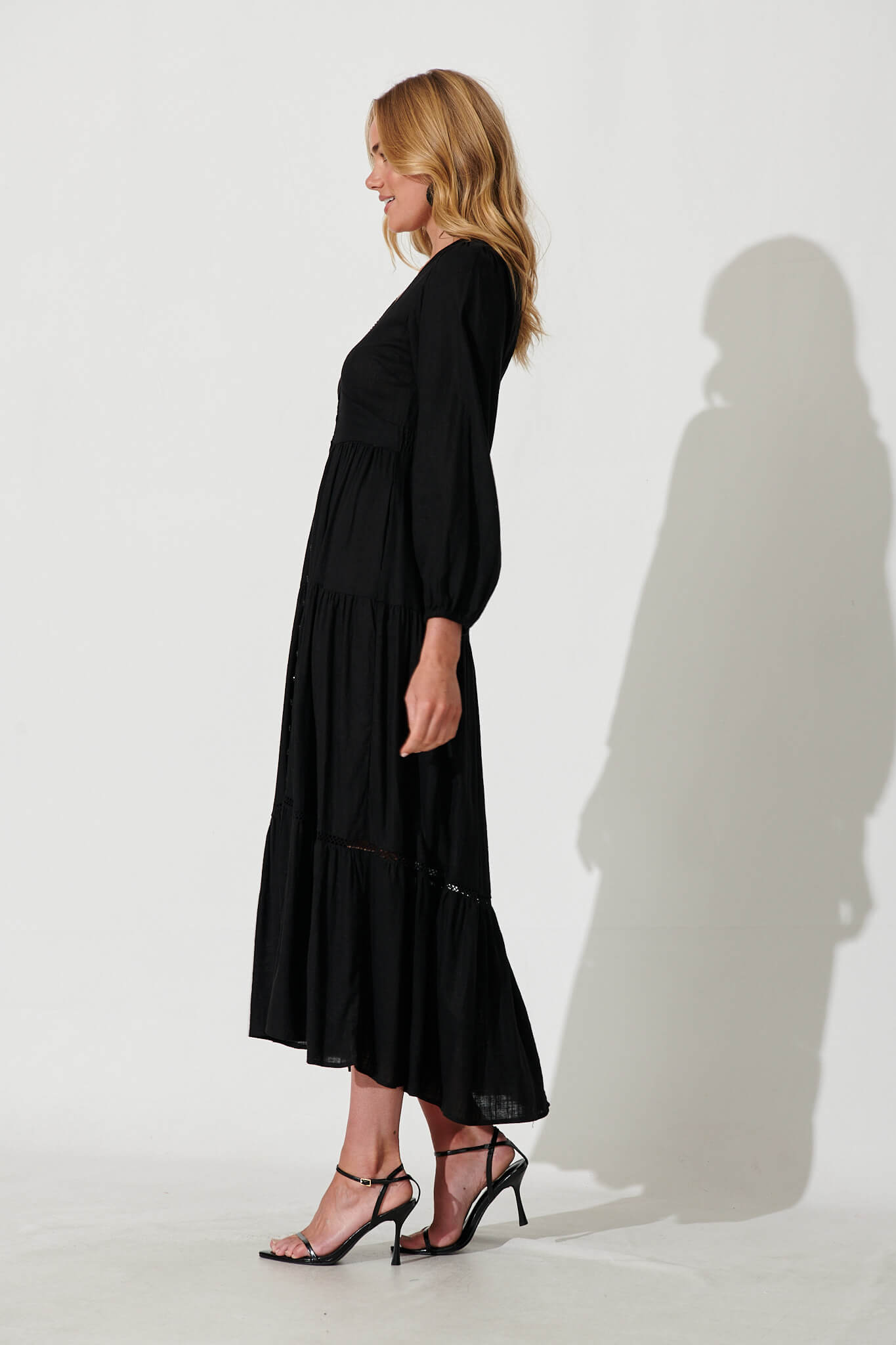 Black High-Waist Shift Wide-Cuff Maxi Dress Pants