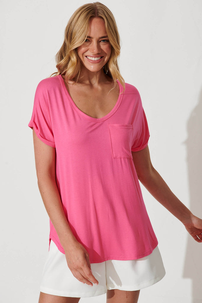 Margi Jersey T Shirt In Hot Pink - front