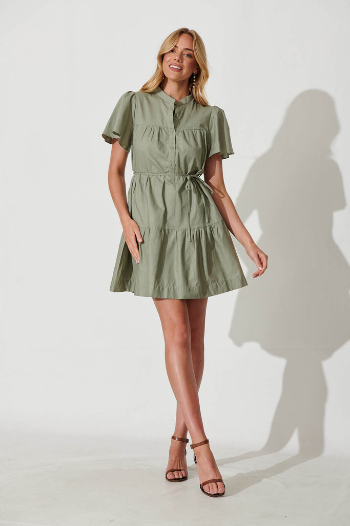 Darling Dress In Khaki Linen Cotton Blend - full length