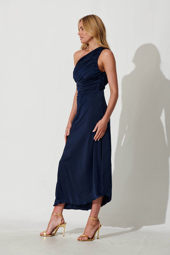 Toulon One Shoulder Maxi Dress In Navy - side