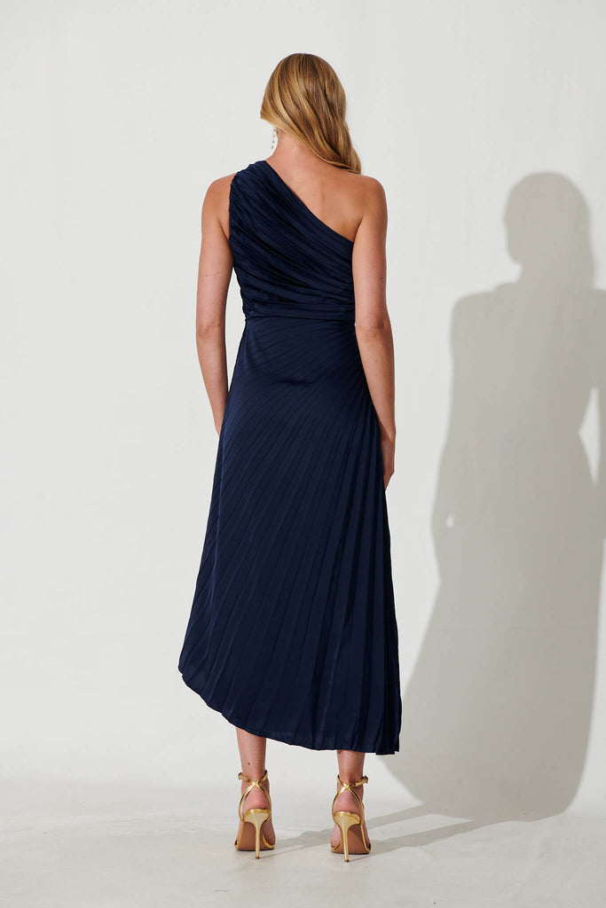 Toulon One Shoulder Maxi Dress In Navy - back