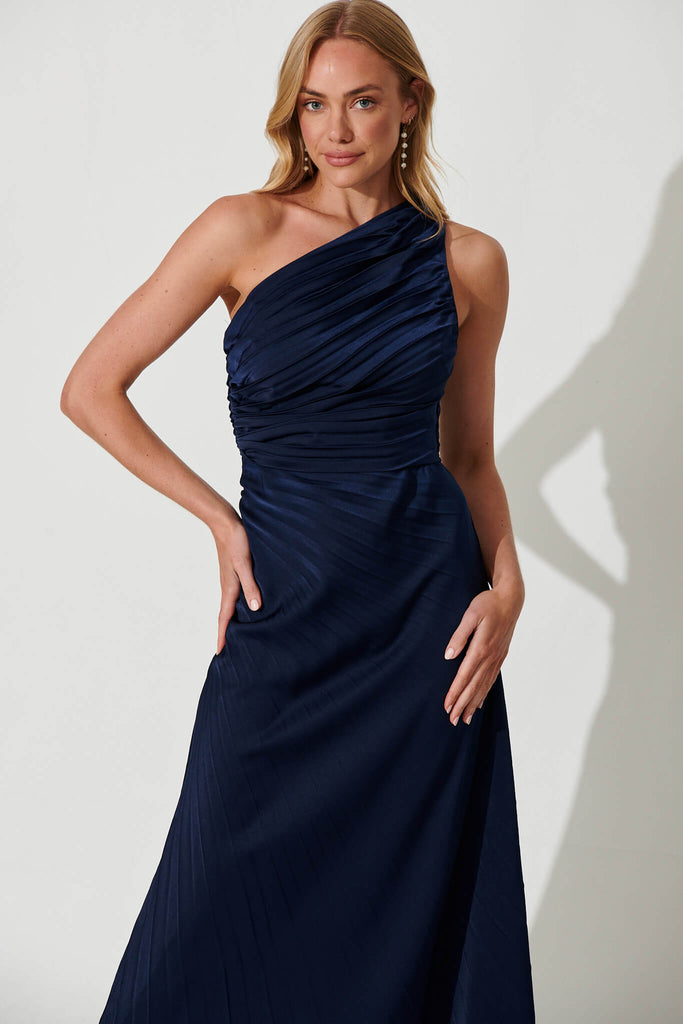 Toulon One Shoulder Maxi Dress In Navy - front