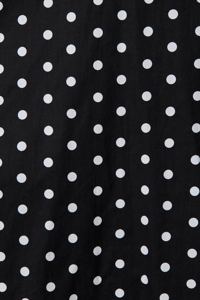 Sunrays Midi Dress In Black With White Spot Cotton - fabric